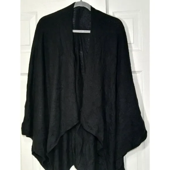 Womens xl one size fits all 100% cashmere lightweight poncho black throw shawl - Picture 2 of 8